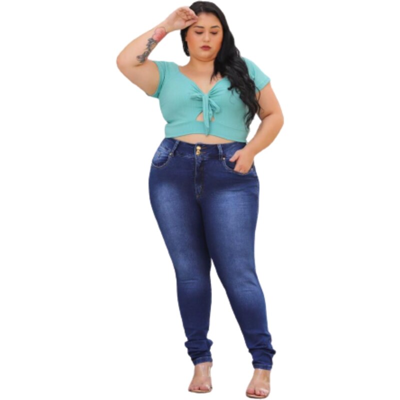 WJU JEANS Calça Jeans Plus Size Feminina Azul 