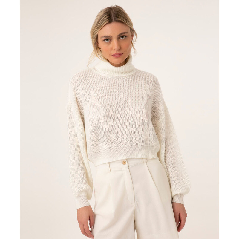 C&A suéter cropped de tricô gola alta off white