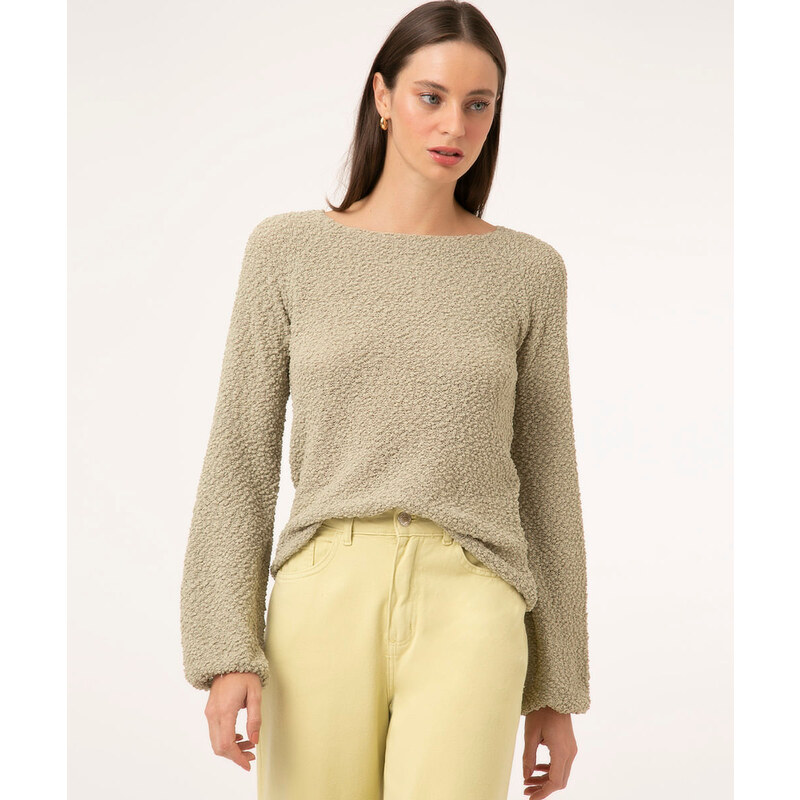 C&A suéter básico texturizado decote redondo verde