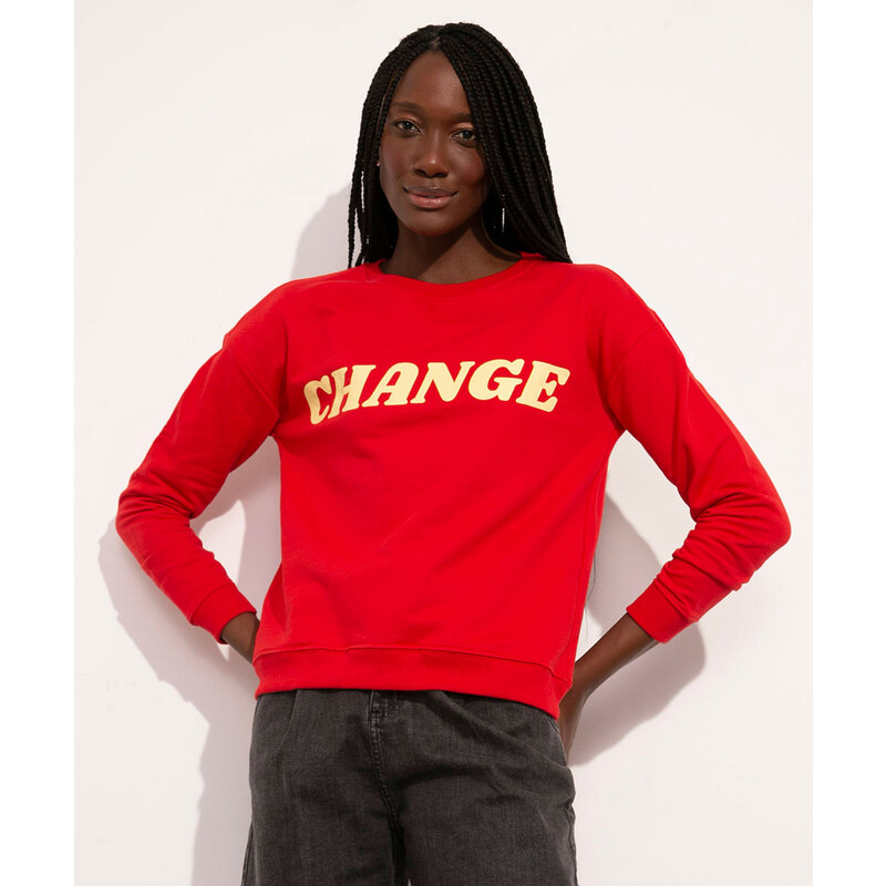 C&A blusão oversized de moletom "change" decote careca mindset vermelho