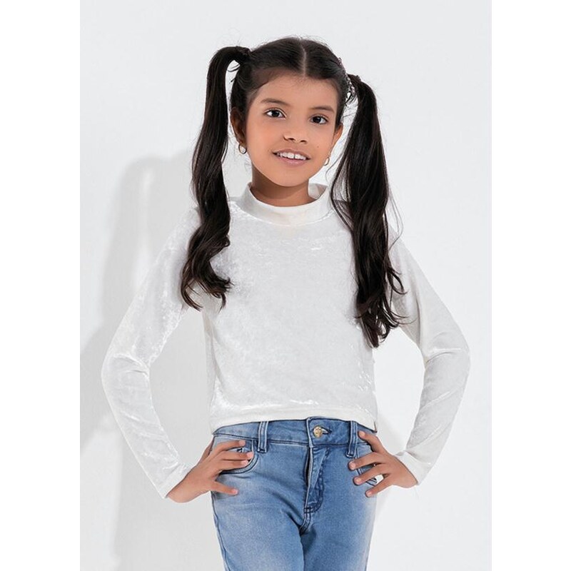 Moda Pop Blusa Infantil Off White com Gola