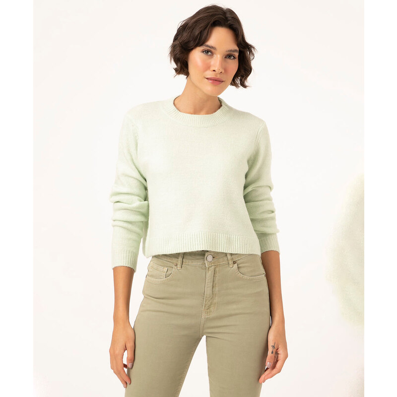 C&A suéter básico cropped de tricô verde esmeralda