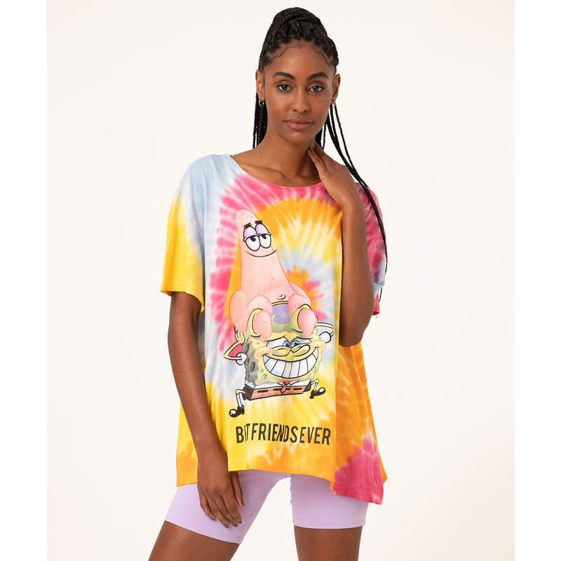 C&A Camiseta Feminina Bob Esponja Estampada Tie Dye Manga Curta