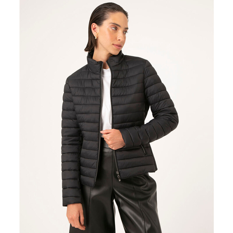 C&A jaqueta puffer de nylon com recorte preto