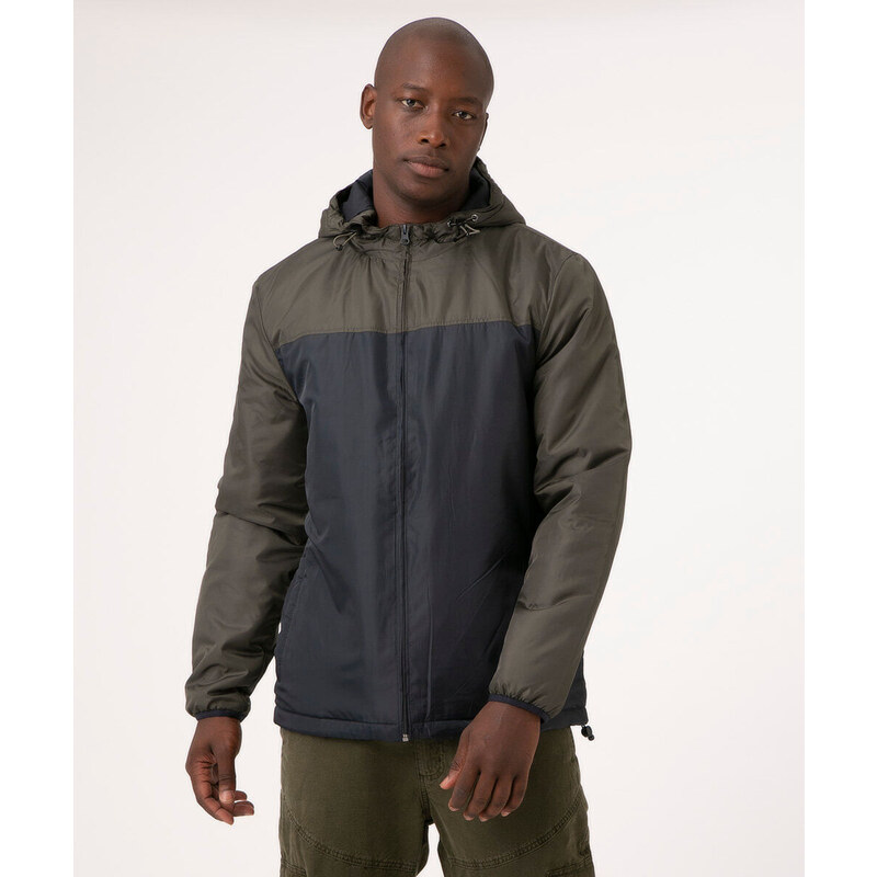 Jaqueta Masculina Puffer Com Capuz Recorte Vermelha