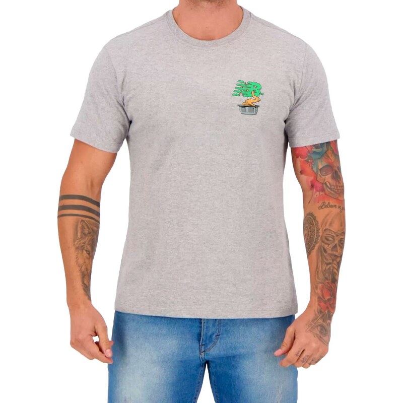 Camiseta New Balance Masculina Essentials Logo Roots Cinza Mescla 