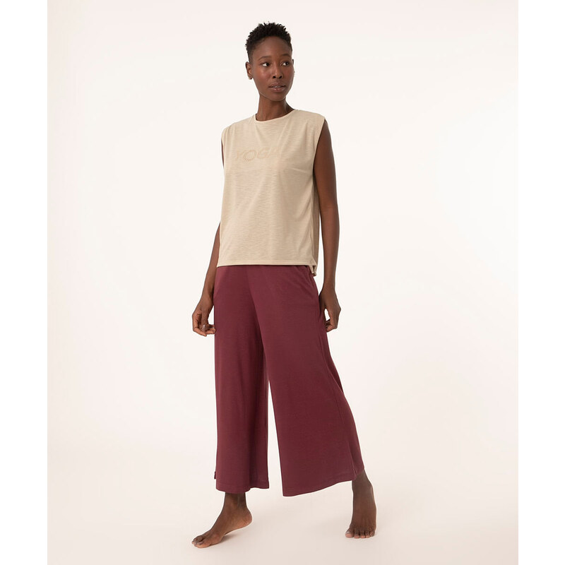 C&A calça pantacourt de viscose com bolso ace vinho 