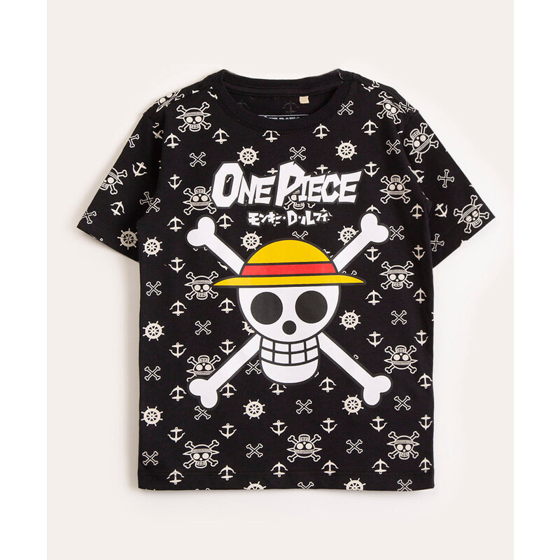 C&A camiseta infantil de algodão luffy one piece manga curta preta 