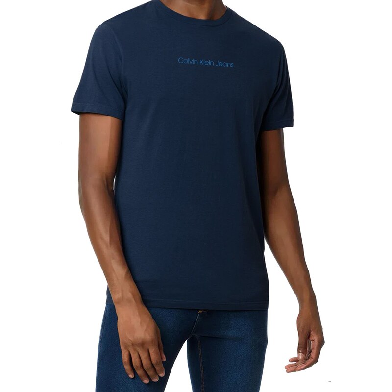 Camiseta Calvin Klein Jeans Masculina Institutional New Logo Azul Médio 