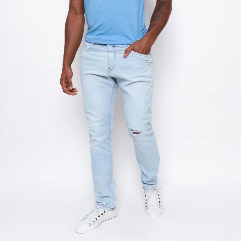 Calça Jeans Masculina Gangster Skinny Destroyed Azul