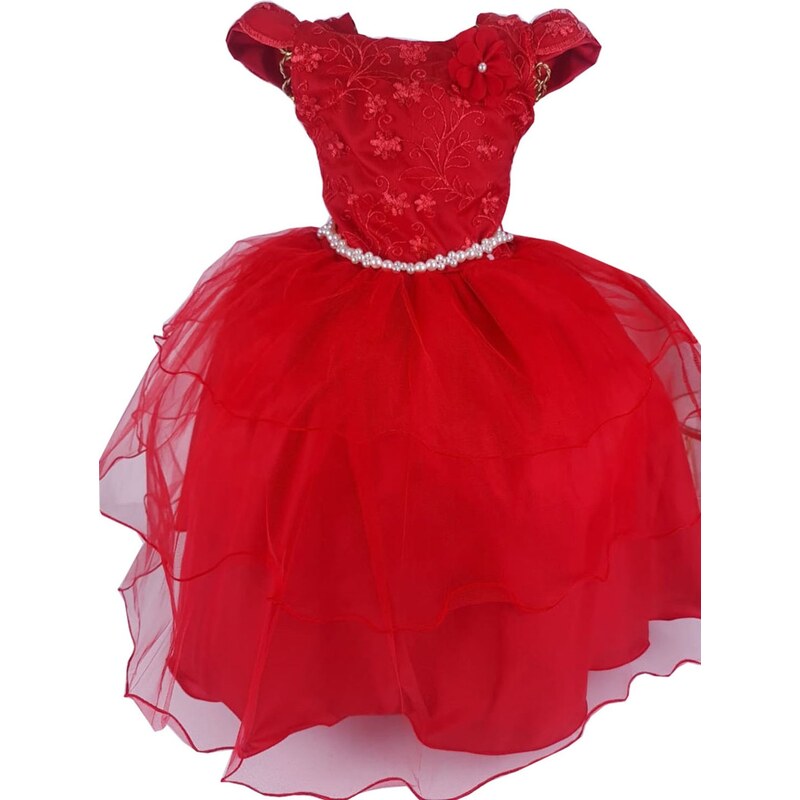 Vestido Infantil de Festa Luxo Vermelho Natal