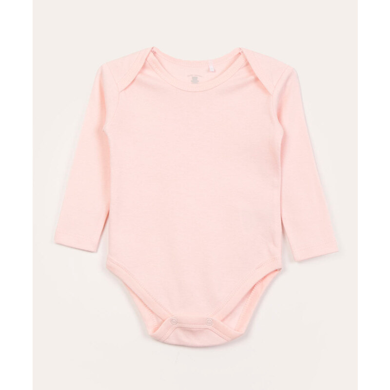 C&A body infantil básico de algodão manga longa rosa claro