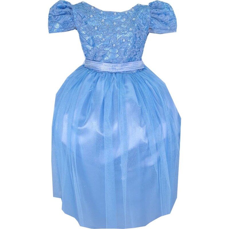 Vestido Infantil de Festa Longo Azul Princesa Cinderela