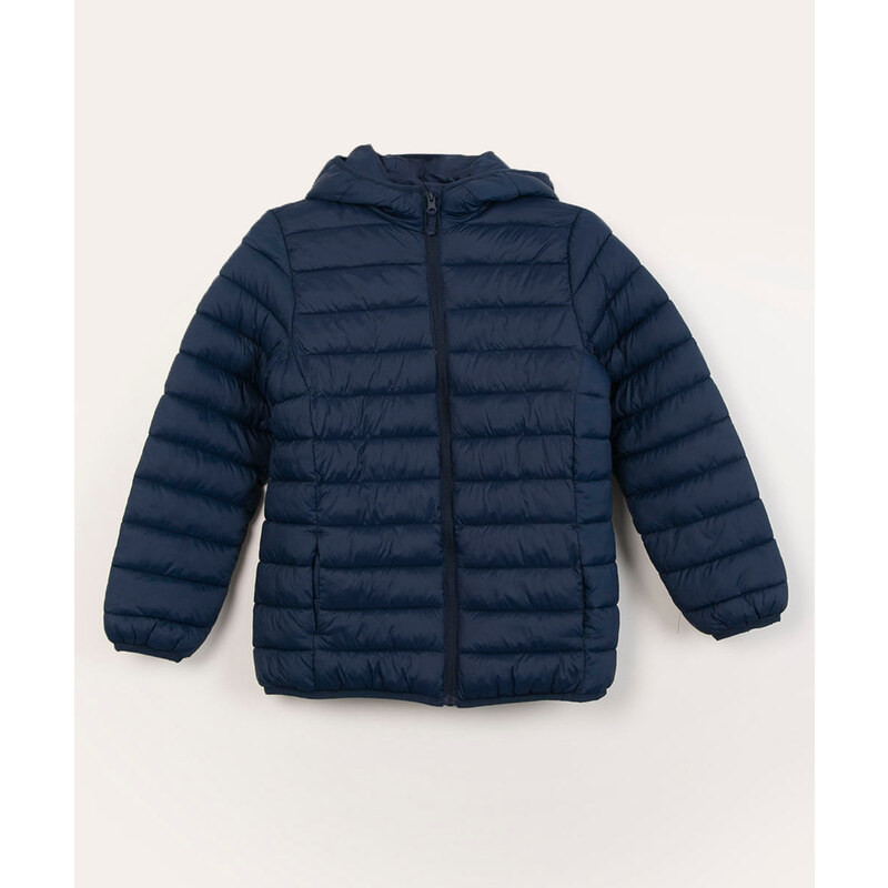 C&A jaqueta infantil puff com capuz e bolso azul marinho