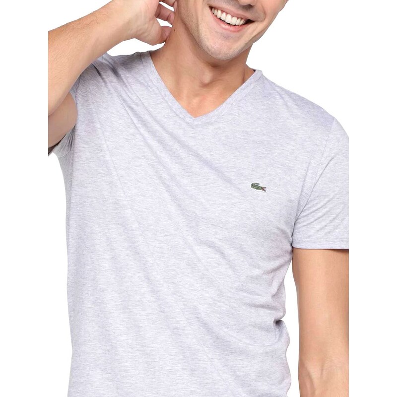 Camiseta Lacoste Masculina Sport Ultra-Dry V-Neck Cinza Mescla
