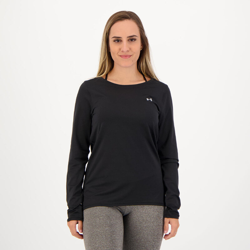 Camiseta Under Armour HG Armour Manga Longa Feminina Preta 