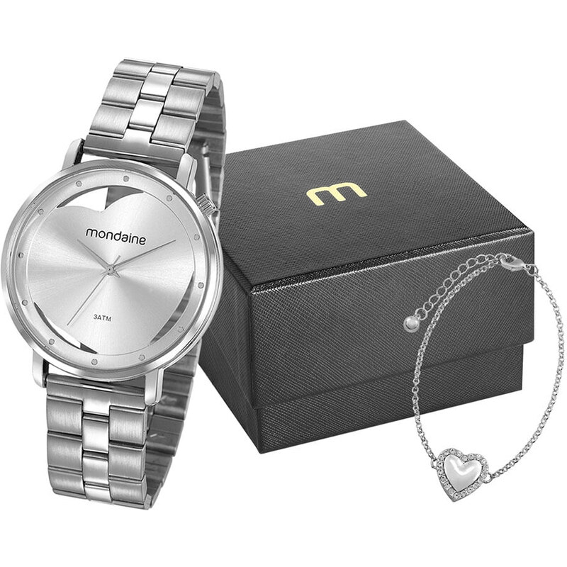 C&A kit de relógio feminino mondaine analógico + pulseira prateado