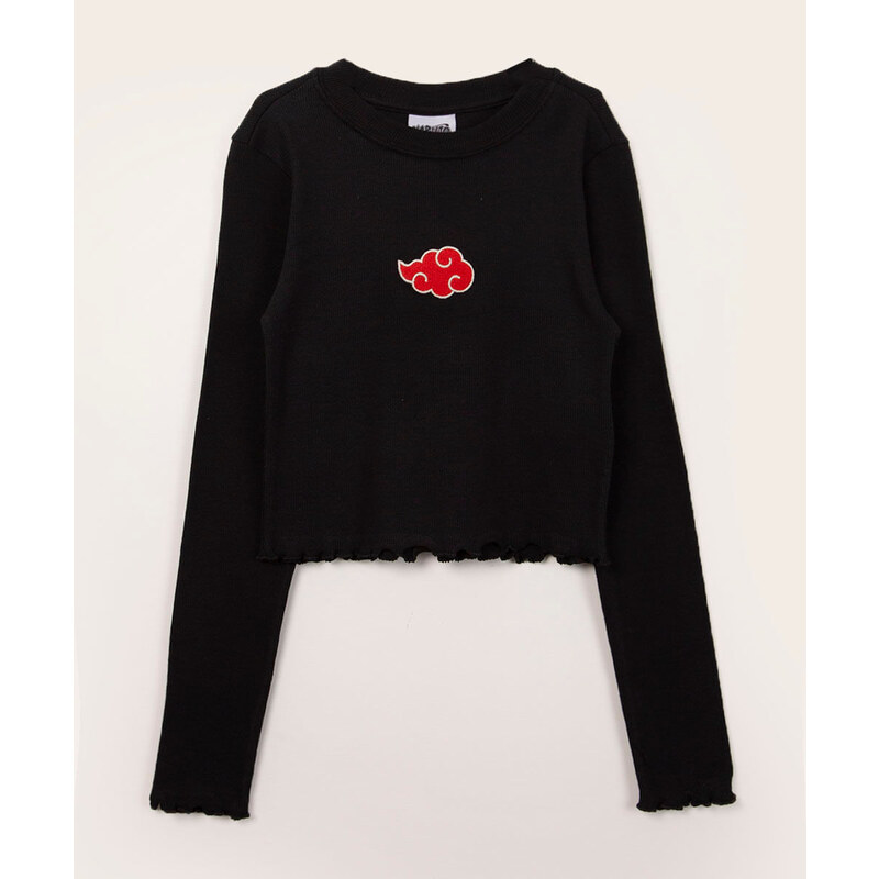 C&A blusa juvenil cropped manga longa preto 