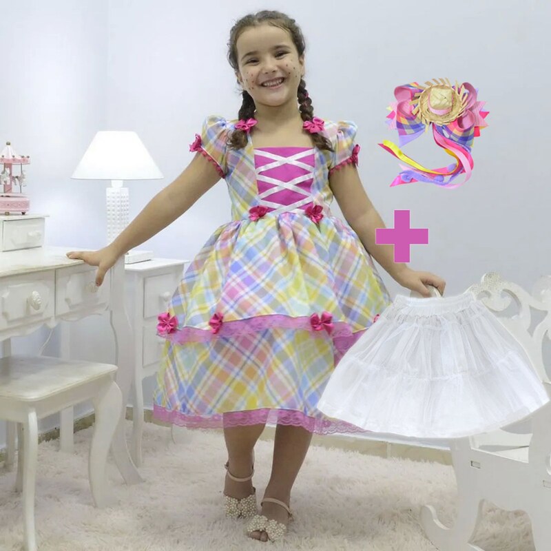 Conjunto Infantil Blusa Saia e Colete Xadrez