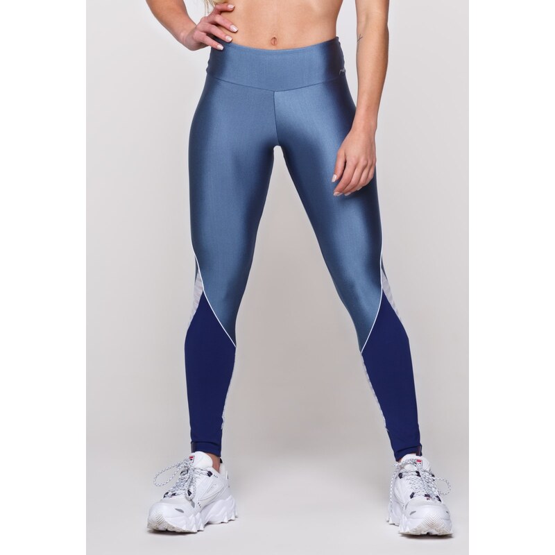 AVA Fitness Wear Calça Legging Suplex Poliamida Azul Metálico Com