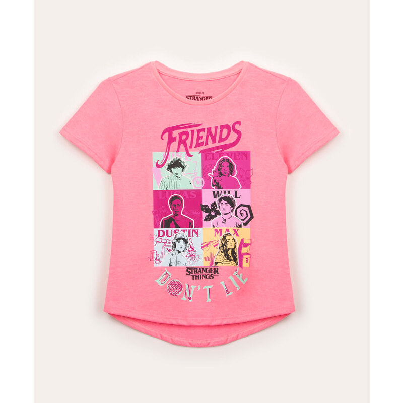 T-shirt estampada em algodão - Rosa claro/Stranger Things - CRIANÇA