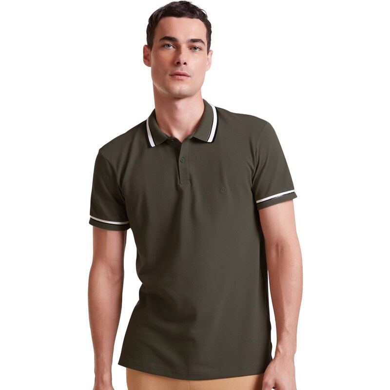 Polo Forum Masculina Piquet Muscle Triple Tipped Verde Escuro