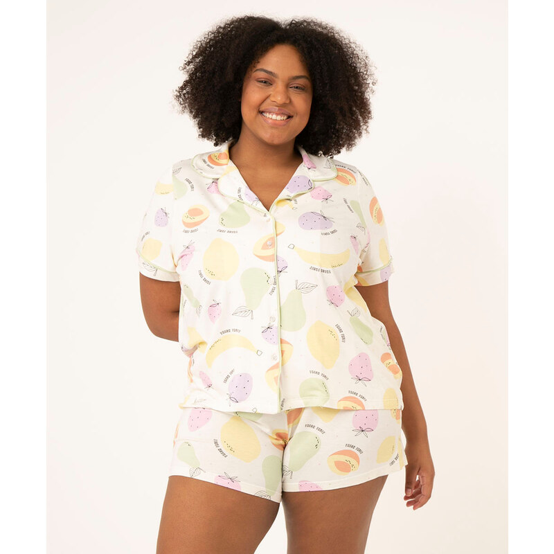C&A pijama plus size americano estampado frutas manga curta off white