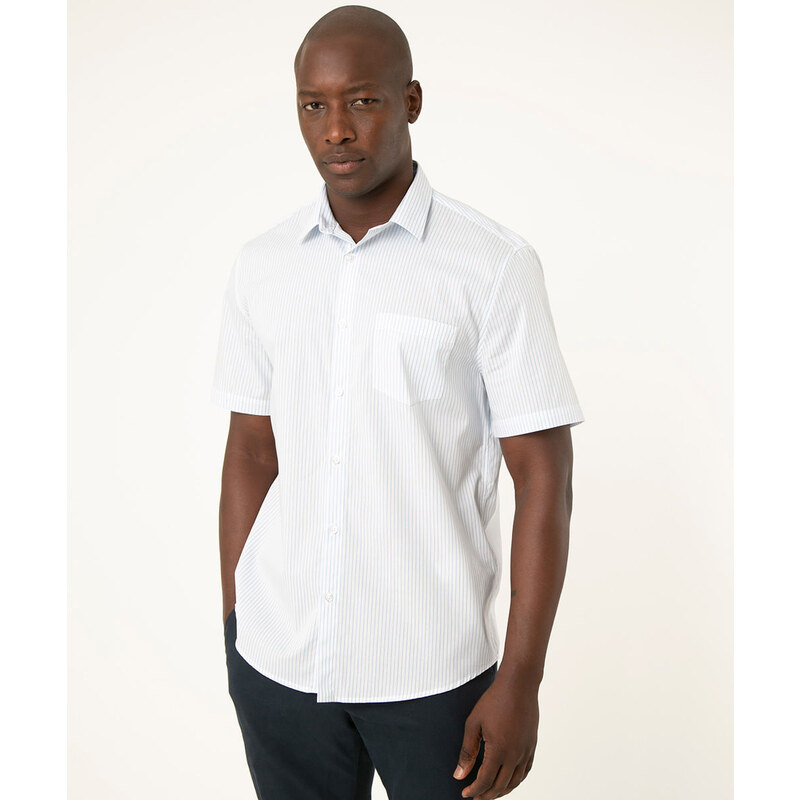 C&A camisa comfort manga curta listrada com bolso branco