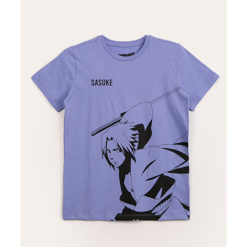 Camiseta Manga Curta com Estampa Sasuke Preto