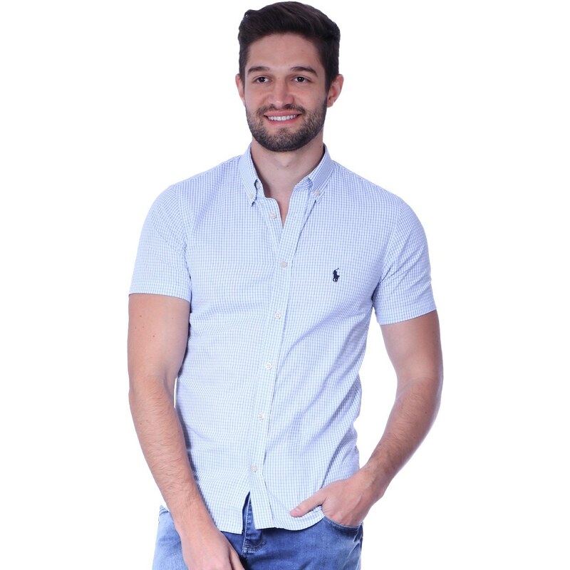 Camisa Slim Fit Xadrez Azul Petróleo