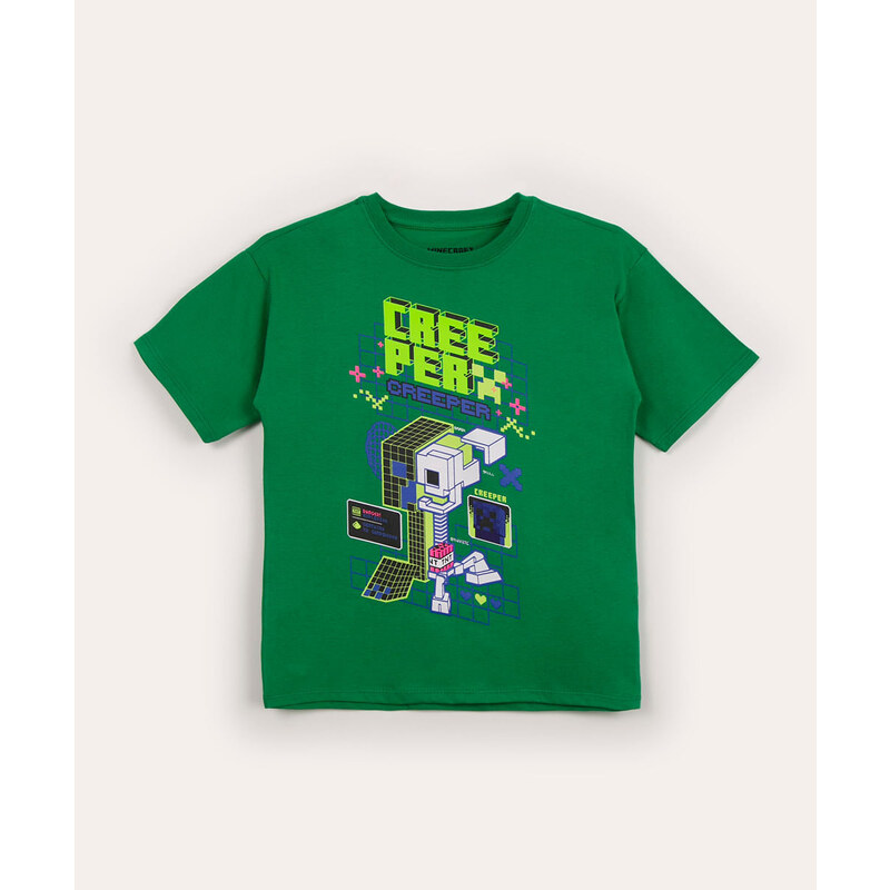 C&A camiseta infantil manga curta minecraft verde