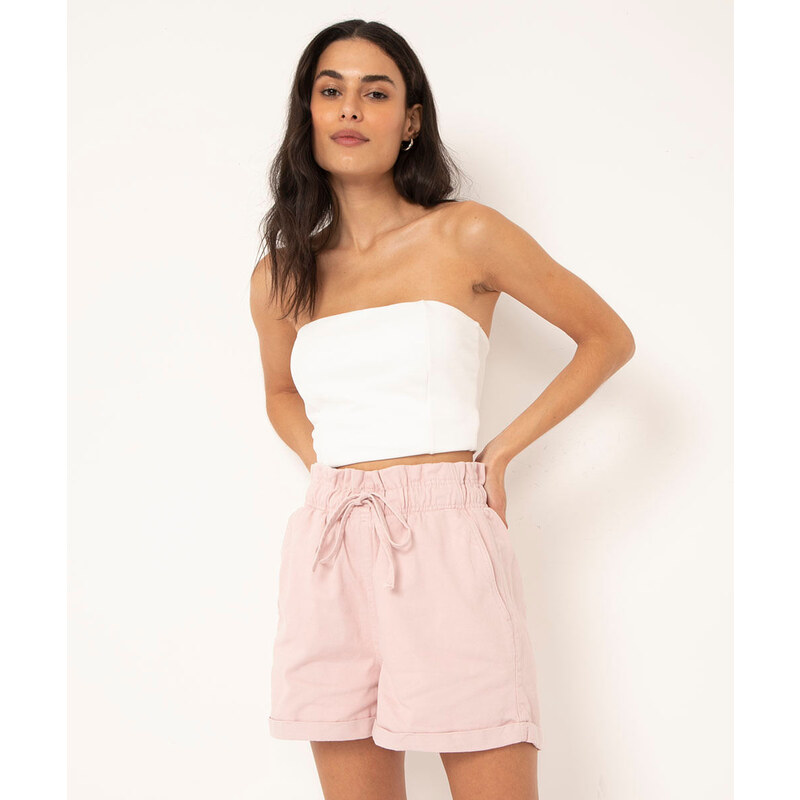 C&A short de sarja clochard cintura super alta rosa