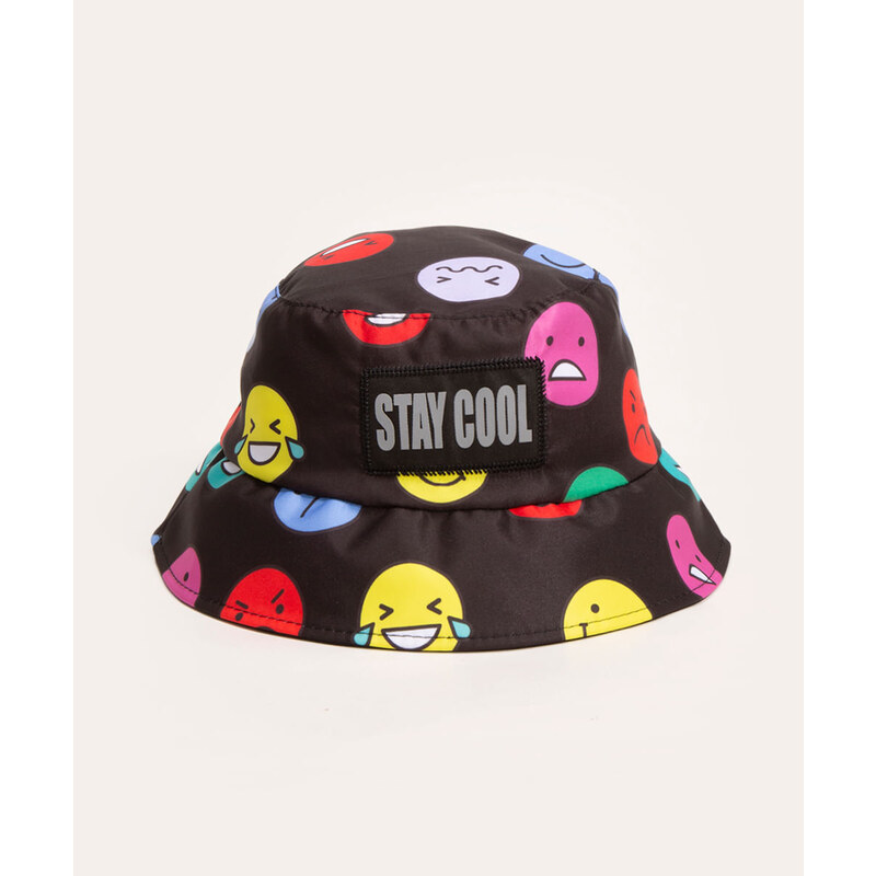 C&A chapéu juvenil bucket hat com bordado preto 