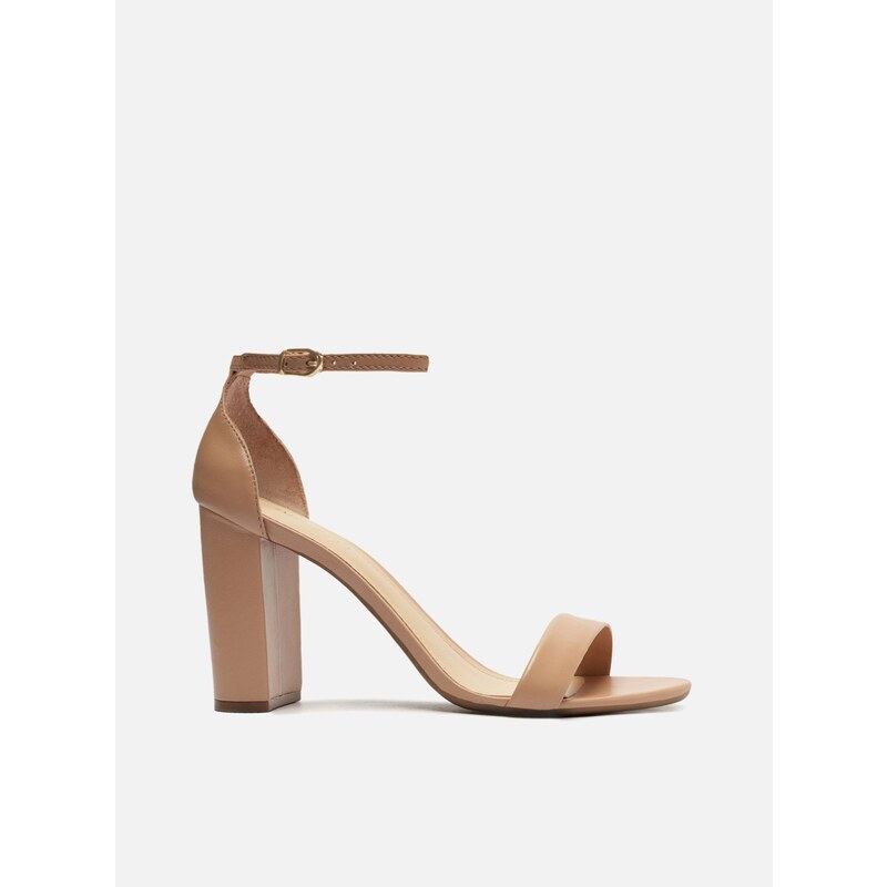 Sand lia Nude Couro Salto Alto Bloco Isabelli Arezzo GLAMI .br