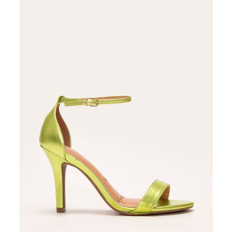 C&A sandália salto alto fino metalizado vizzano verde