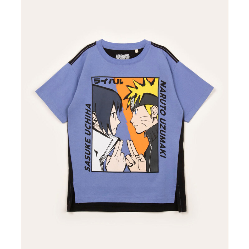 C&A camiseta infantil manga curta recorte naruto e sasuke lilás