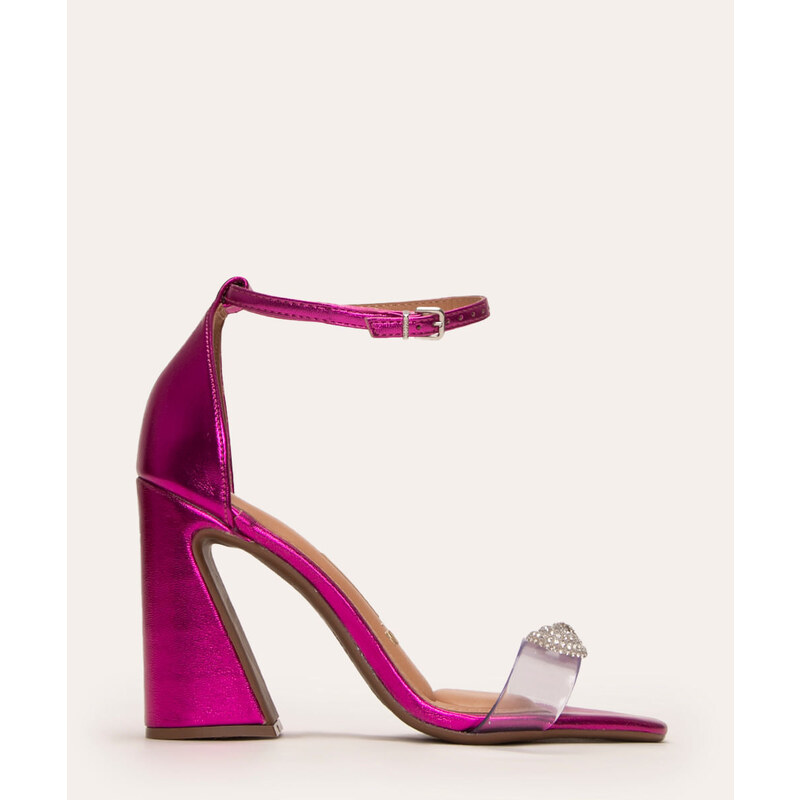 C&A sandália metalizada salto alto laço com strass vizzano pink