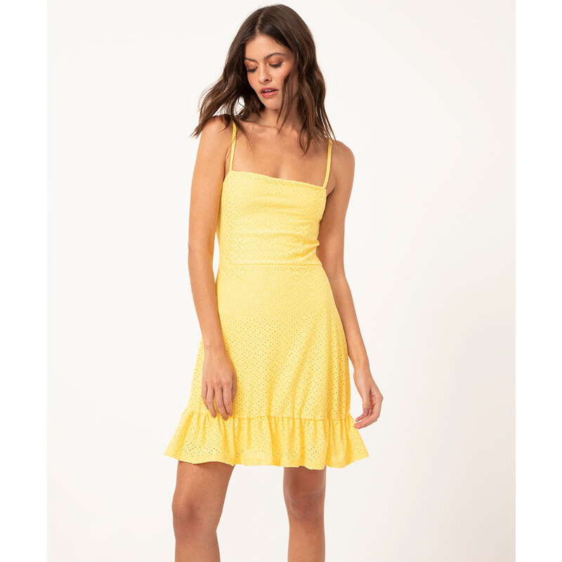 C&A vestido curto de laise decote reto amarelo 