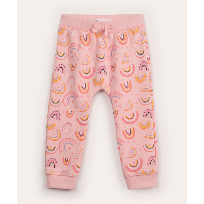 C&A calça infantil de moletom arco-íris rosa claro
