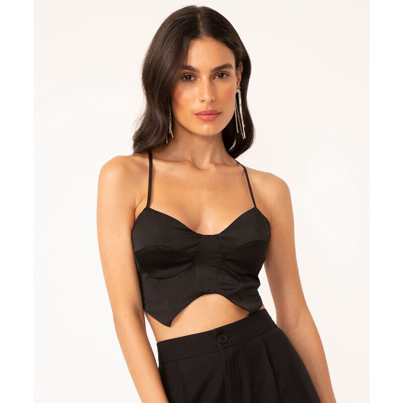 C&A top corset cropped de paetê preto 