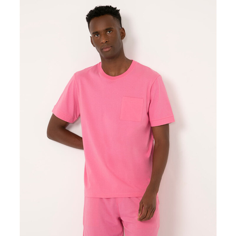 C A camiseta b sica de algod o manga curta com bolso rosa GLAMI