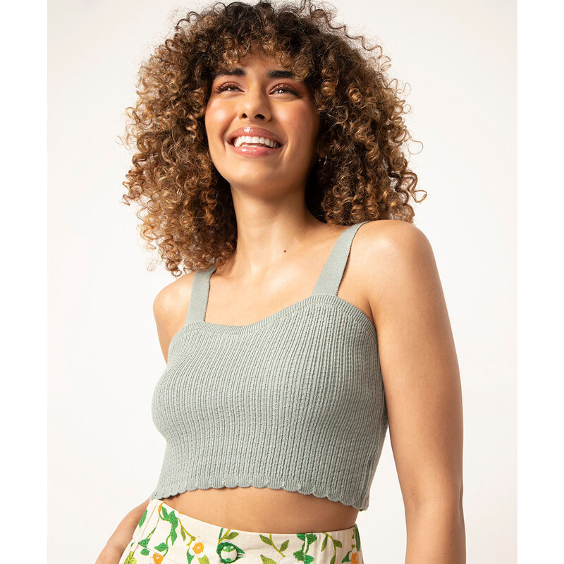 C&A top cropped tricô alça larga kf branding verde 