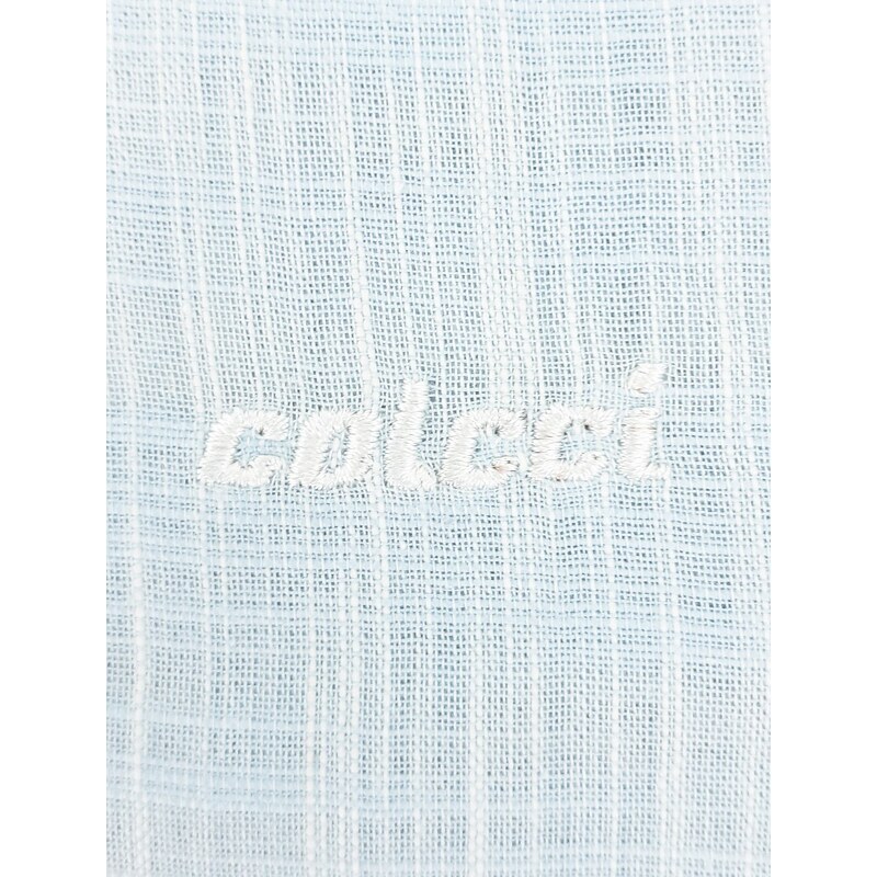 Camisa Colcci Masculina Manga Curta Relax Logo Azul Claro Off-White Mescla