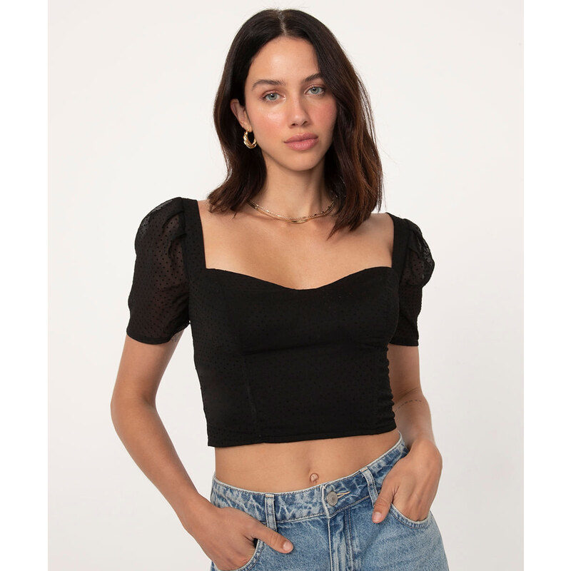 C&A blusa corset manga bufante poá preto