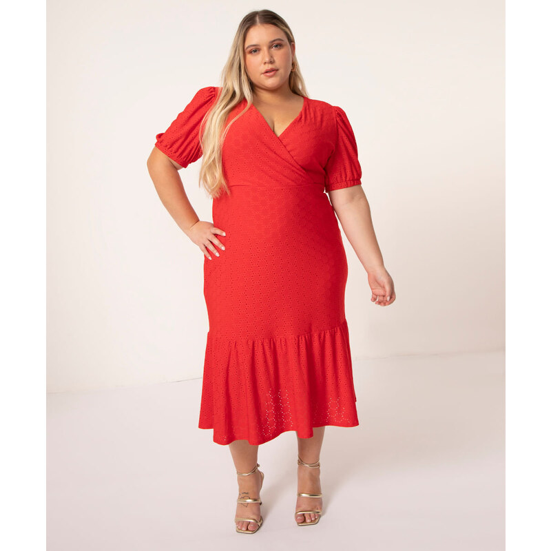 Plus size red midi sales dress