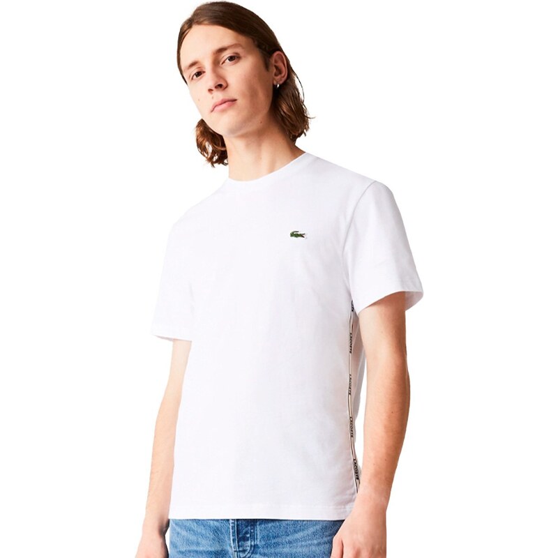 Camiseta Lacoste Masculina Sport Side Sash Logo Branca