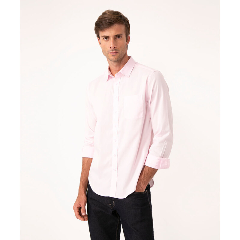 C&A camisa comfort listrada manga longa rosa claro