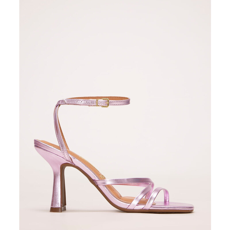 C&A sandália metalizada salto alto vizzano lilás