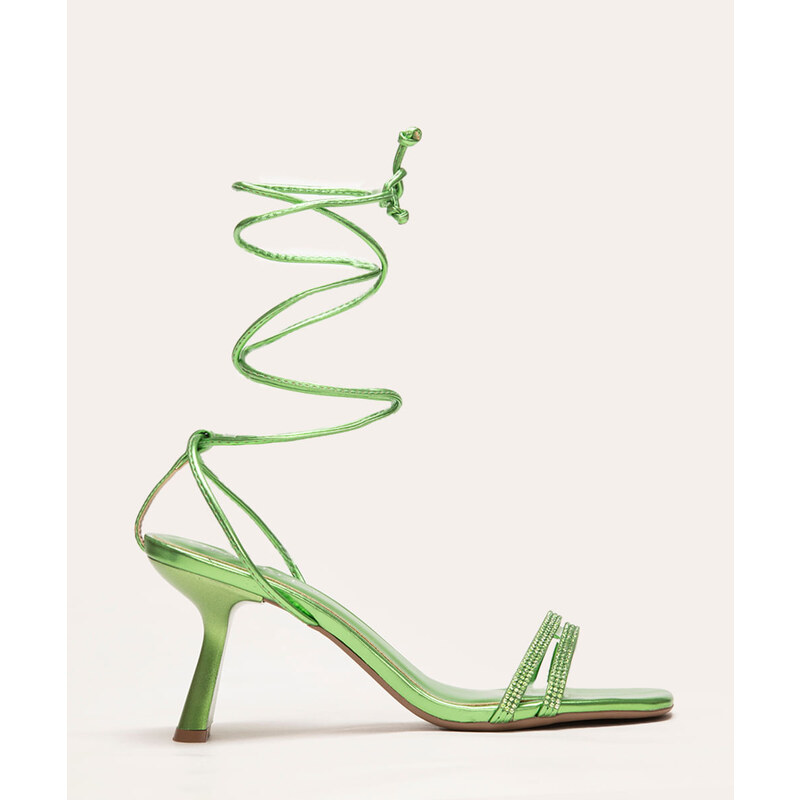 C&A sandália lace up tiras strass oneself verde