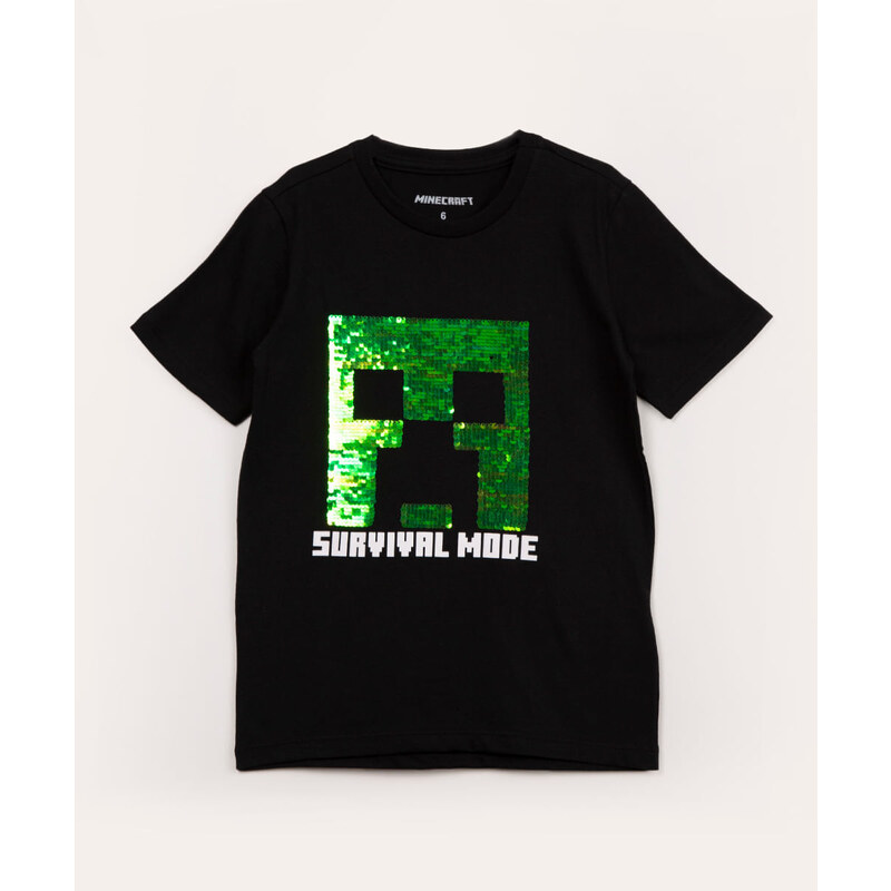 Camiseta Infantil Manga Preta - Minecraft